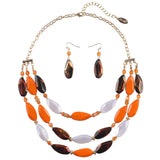 Bocar Bohemian Triple Strand Layered Beaded Statement Necklace and Earring Set for Women, Fashion Jewelry with Acrylic and Glass Beads(NK-10077)