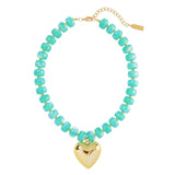 Bocar Chunky Gold Heart Necklace for Women Beaded Colorful Statement Necklace Cute Boho Y2k Choker Necklace for Gift Jewelry