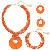 Bocar Multi Strand Statement Colorful Beaded Necklace with Big Circle Shell Pendant for Women