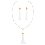 Bocar Long Beaded Strand Necklace with Tassel for Women Fashion Jewelry White, 33 inches（0023）