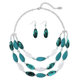 Bocar Bohemian Triple Strand Layered Beaded Statement Necklace and Earring Set for Women, Fashion Jewelry with Acrylic and Glass Beads(NK-10077)