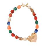 Bocar Chunky Gold Heart Necklace for Women Beaded Colorful Statement Necklace Cute Boho Y2k Choker Necklace for Gift Jewelry