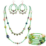 Bocar Bohemian Handmade Beaded Jewelry Set for Women 3 Pcs Layered Necklace Hoop Earrings Wrap Bracelet Set Boho Summer Vacation Jewelry Gift (NK-10834)