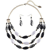 Bocar Bohemian Triple Strand Layered Beaded Statement Necklace and Earring Set for Women, Fashion Jewelry with Acrylic and Glass Beads(NK-10077)