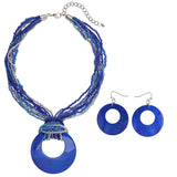Bocar Multi Strand Statement Colorful Beaded Necklace with Big Circle Shell Pendant for Women