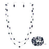 BOCAR 2 Layer Illusion Wire Beaded long Collar Statement Necklace with Earrings Long Necklace for Women (N0098)