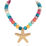Bocar Beaded Charm pendant Necklace for Women Seashell Boho Starfish Colorful Necklace with choker Summer Beach Surfer Beaded Necklace Jewelry