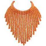BOCAR Boho African Wooden Beaded Bib Statement Necklace Strands Layered Cluster Chunky Collar Choker Wood Necklace for Women Fashion Costume Jewelry(0065)