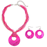 Bocar Multi Strand Statement Colorful Beaded Necklace with Big Circle Shell Pendant for Women