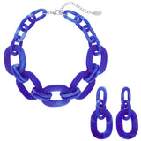 Bocar Acrylic Chunky Statement Necklace for Women Cube Link Chain Collar Necklace and Hoop Earrings Costome Jewelry Set(NK-10667-Deep Green)