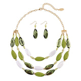 Bocar Bohemian Triple Strand Layered Beaded Statement Necklace and Earring Set for Women, Fashion Jewelry with Acrylic and Glass Beads(NK-10077)