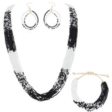 Bocar Long Multiple Row Handmade Mix Color Beaded Statement Necklace Women(NK_10647)
