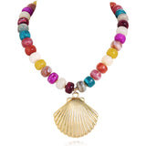 Bocar Beaded Charm pendant Necklace for Women Seashell Boho Starfish Colorful Necklace with choker Summer Beach Surfer Beaded Necklace Jewelry