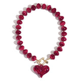 Bocar Chunky Gold Heart Necklace for Women Beaded Colorful Statement Necklace Cute Boho Y2k Choker Necklace for Gift Jewelry
