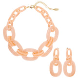 Bocar Acrylic Chunky Statement Necklace for Women Cube Link Chain Collar Necklace and Hoop Earrings Costome Jewelry Set(NK-10667-Deep Green)