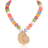 Bocar Beaded Charm pendant Necklace for Women Seashell Boho Starfish Colorful Necklace with choker Summer Beach Surfer Beaded Necklace Jewelry