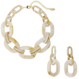 Bocar Acrylic Chunky Statement Necklace for Women Cube Link Chain Collar Necklace and Hoop Earrings Costome Jewelry Set(NK-10667-Deep Green)
