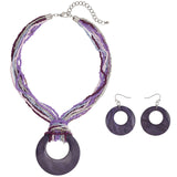 Bocar Multi Strand Statement Colorful Beaded Necklace with Big Circle Shell Pendant for Women