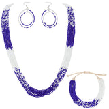 Bocar Long Multiple Row Handmade Mix Color Beaded Statement Necklace Women(NK_10647)
