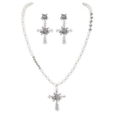 Bocar Gothic Cross Layered Pearl Necklace Chunky Statement Stacked Necklace Y2K Silver Layered Necklace for Women (NK-10769)