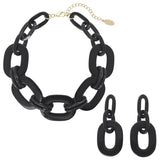 Bocar Acrylic Chunky Statement Necklace for Women Cube Link Chain Collar Necklace and Hoop Earrings Costome Jewelry Set(NK-10667-Deep Green)