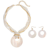 Bocar Multi Strand Statement Colorful Beaded Necklace with Big Circle Shell Pendant for Women