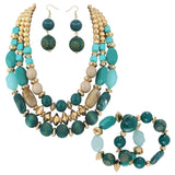 BOCAR 3 Layer Chunky Statement Beaded Necklace Fashion Multi Layer Women Collar Necklace