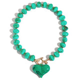Bocar Chunky Gold Heart Necklace for Women Beaded Colorful Statement Necklace Cute Boho Y2k Choker Necklace for Gift Jewelry