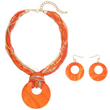 Bocar Multi Strand Statement Colorful Beaded Necklace with Big Circle Shell Pendant for Women