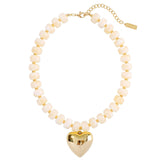 Bocar Chunky Gold Heart Necklace for Women Beaded Colorful Statement Necklace Cute Boho Y2k Choker Necklace for Gift Jewelry