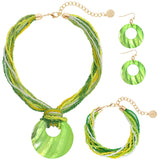 Bocar Multi Strand Statement Colorful Beaded Necklace with Big Circle Shell Pendant for Women