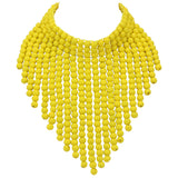 BOCAR Boho African Wooden Beaded Bib Statement Necklace Strands Layered Cluster Chunky Collar Choker Wood Necklace for Women Fashion Costume Jewelry(0065)