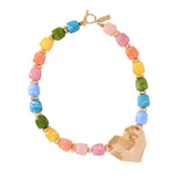 Bocar Chunky Gold Heart Necklace for Women Beaded Colorful Statement Necklace Cute Boho Y2k Choker Necklace for Gift Jewelry