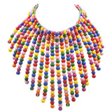 BOCAR Boho African Wooden Beaded Bib Statement Necklace Strands Layered Cluster Chunky Collar Choker Wood Necklace for Women Fashion Costume Jewelry(0065)