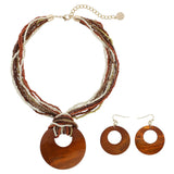 Bocar Multi Strand Statement Colorful Beaded Necklace with Big Circle Shell Pendant for Women