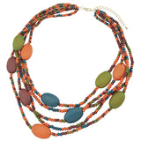 Bocar Multi Color 5 Layers Wood Beads Strand Statement Necklace for Women Chunky Collar (N0019)