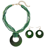 Bocar Multi Strand Statement Colorful Beaded Necklace with Big Circle Shell Pendant for Women