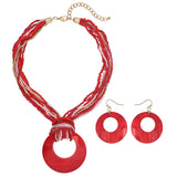 Bocar Multi Strand Statement Colorful Beaded Necklace with Big Circle Shell Pendant for Women