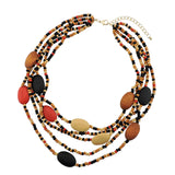 Bocar Multi Color 5 Layers Wood Beads Strand Statement Necklace for Women Chunky Collar (N0019)
