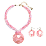 Bocar Multi Strand Statement Colorful Beaded Necklace with Big Circle Shell Pendant for Women