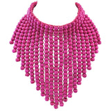 BOCAR Boho African Wooden Beaded Bib Statement Necklace Strands Layered Cluster Chunky Collar Choker Wood Necklace for Women Fashion Costume Jewelry(0065)