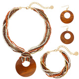 Bocar Multi Strand Statement Colorful Beaded Necklace with Big Circle Shell Pendant for Women