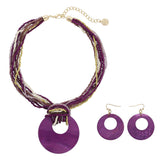 Bocar Multi Strand Statement Colorful Beaded Necklace with Big Circle Shell Pendant for Women