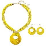 Bocar Multi Strand Statement Colorful Beaded Necklace with Big Circle Shell Pendant for Women