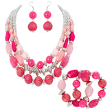 BOCAR 3 Layer Chunky Statement Beaded Necklace Fashion Multi Layer Women Collar Necklace