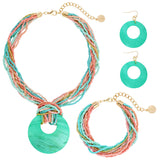 Bocar Multi Strand Statement Colorful Beaded Necklace with Big Circle Shell Pendant for Women