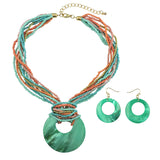 Bocar Multi Strand Statement Colorful Beaded Necklace with Big Circle Shell Pendant for Women