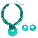 Bocar Multi Strand Statement Colorful Beaded Necklace with Big Circle Shell Pendant for Women