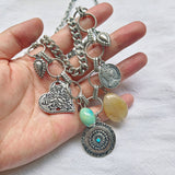 Beryohz Boho Vintage Silver Plated Pendants Collar Necklace for Women