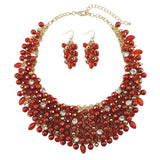 BOCAR Fashion Faux Pearl Crystal Chunky Collar Statement Necklace Earring Set for Women Gift